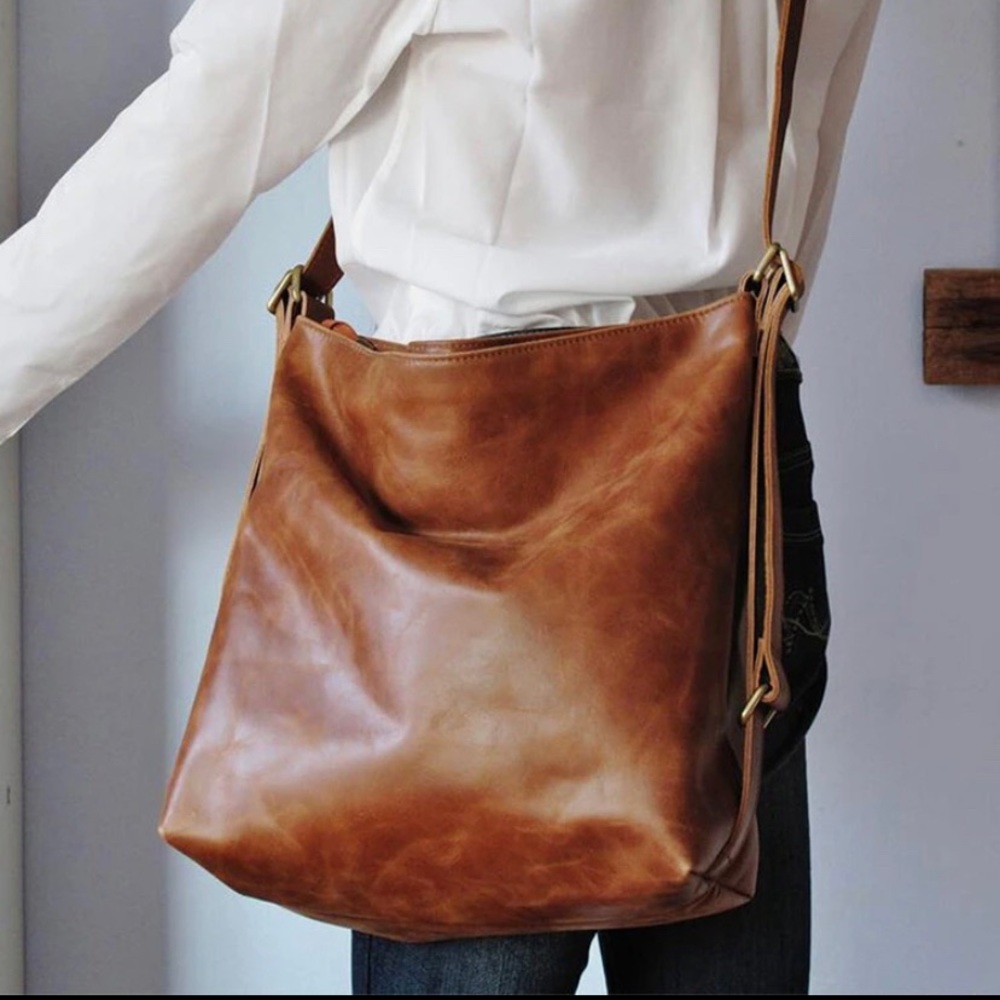 Women Tan Convertible Leather Backpack Shoulder Bag Crossbody Bag Hobo Bag